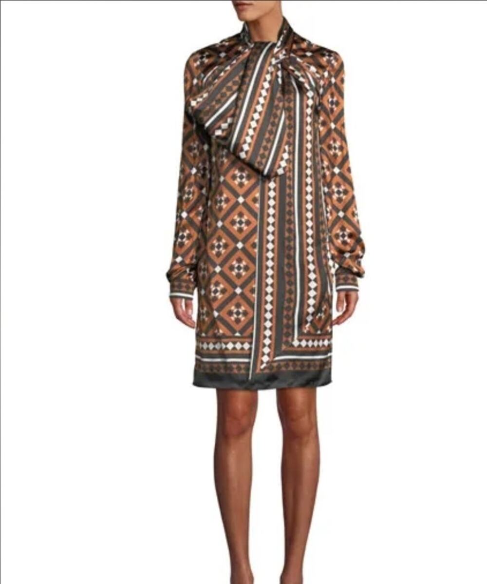 Mary Katrantzou Womens Lyonel Multicolor Geometric Cocktail Midi Dress Size 10